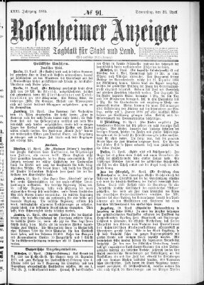 Rosenheimer Anzeiger Donnerstag 23. April 1885