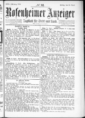 Rosenheimer Anzeiger Freitag 24. April 1885