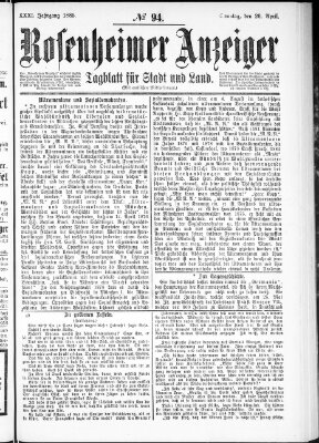 Rosenheimer Anzeiger Sonntag 26. April 1885