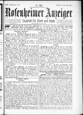 Rosenheimer Anzeiger Mittwoch 29. April 1885