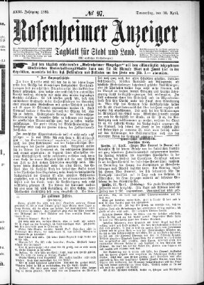 Rosenheimer Anzeiger Donnerstag 30. April 1885