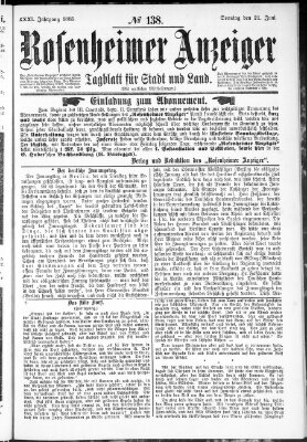 Rosenheimer Anzeiger Sonntag 21. Juni 1885