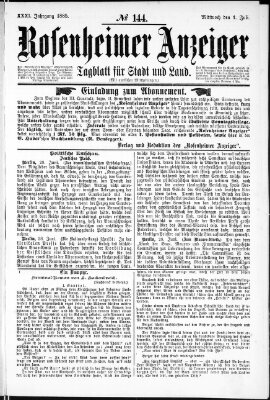 Rosenheimer Anzeiger Mittwoch 1. Juli 1885