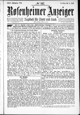 Rosenheimer Anzeiger Samstag 4. Juli 1885