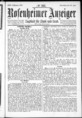 Rosenheimer Anzeiger Donnerstag 23. Juli 1885