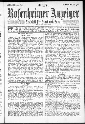 Rosenheimer Anzeiger Mittwoch 29. Juli 1885