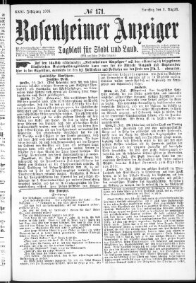 Rosenheimer Anzeiger Samstag 1. August 1885