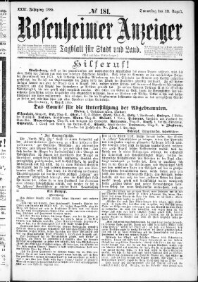 Rosenheimer Anzeiger Donnerstag 13. August 1885