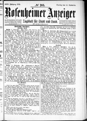 Rosenheimer Anzeiger Samstag 12. September 1885