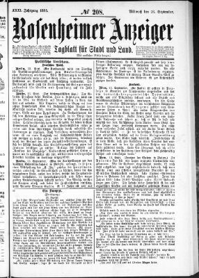 Rosenheimer Anzeiger Mittwoch 16. September 1885