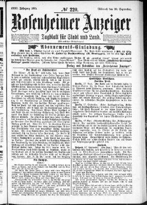 Rosenheimer Anzeiger Mittwoch 30. September 1885