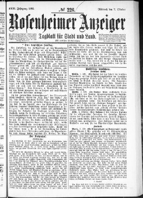 Rosenheimer Anzeiger Mittwoch 7. Oktober 1885