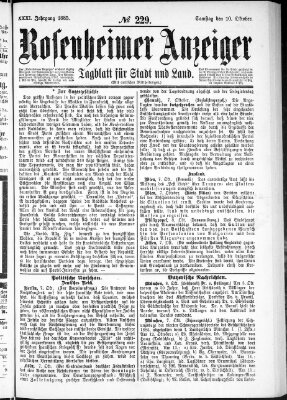 Rosenheimer Anzeiger Samstag 10. Oktober 1885