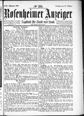 Rosenheimer Anzeiger Samstag 17. Oktober 1885