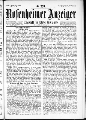 Rosenheimer Anzeiger Samstag 7. November 1885