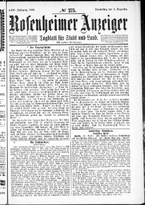 Rosenheimer Anzeiger Donnerstag 3. Dezember 1885