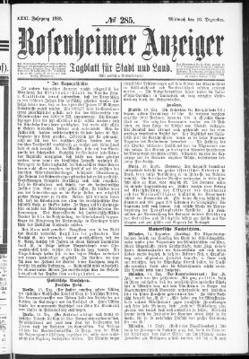 Rosenheimer Anzeiger Mittwoch 16. Dezember 1885