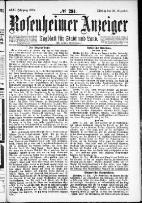 Rosenheimer Anzeiger Dienstag 29. Dezember 1885