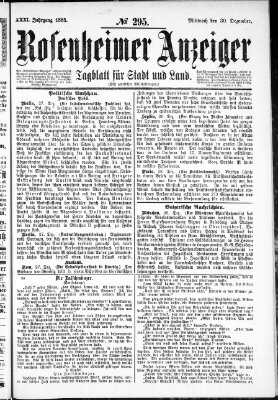 Rosenheimer Anzeiger Mittwoch 30. Dezember 1885