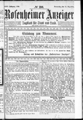 Rosenheimer Anzeiger Donnerstag 31. Dezember 1885