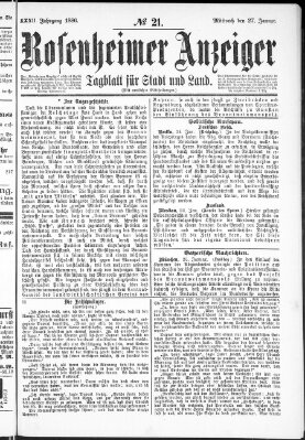 Rosenheimer Anzeiger Mittwoch 27. Januar 1886