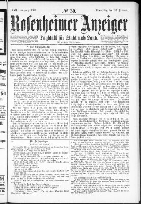 Rosenheimer Anzeiger Donnerstag 18. Februar 1886