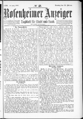 Rosenheimer Anzeiger Sonntag 28. Februar 1886