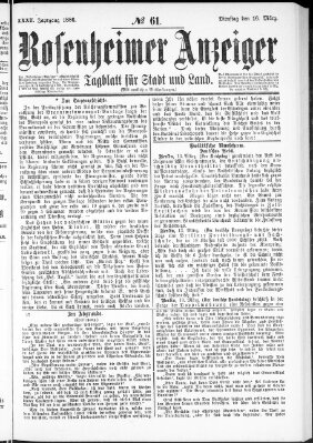 Rosenheimer Anzeiger Dienstag 16. März 1886