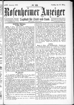 Rosenheimer Anzeiger Samstag 27. März 1886