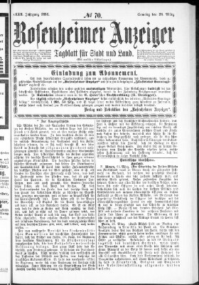 Rosenheimer Anzeiger Sonntag 28. März 1886