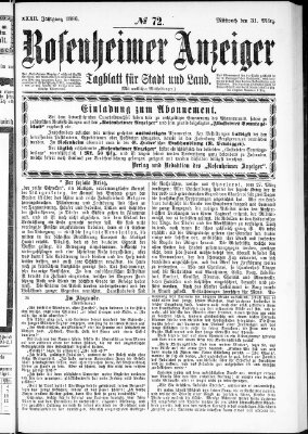 Rosenheimer Anzeiger Mittwoch 31. März 1886