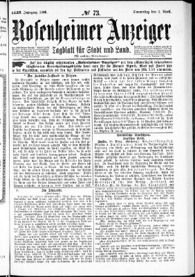 Rosenheimer Anzeiger Donnerstag 1. April 1886