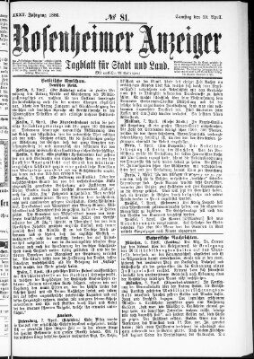 Rosenheimer Anzeiger Samstag 10. April 1886