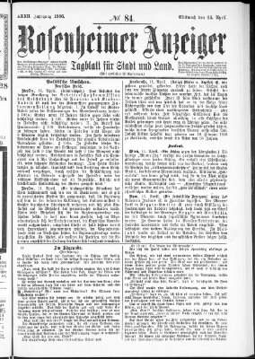 Rosenheimer Anzeiger Mittwoch 14. April 1886