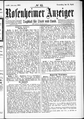 Rosenheimer Anzeiger Donnerstag 15. April 1886