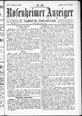 Rosenheimer Anzeiger Freitag 16. April 1886