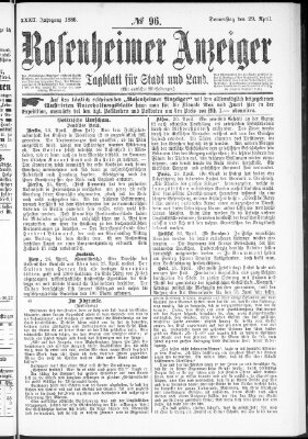 Rosenheimer Anzeiger Donnerstag 29. April 1886