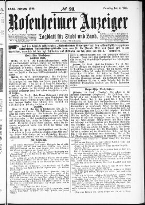 Rosenheimer Anzeiger Sonntag 2. Mai 1886