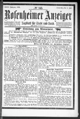 Rosenheimer Anzeiger Donnerstag 1. Juli 1886