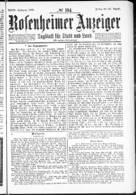 Rosenheimer Anzeiger Freitag 27. August 1886