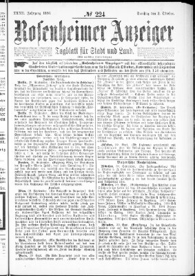 Rosenheimer Anzeiger Samstag 2. Oktober 1886