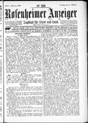 Rosenheimer Anzeiger Dienstag 5. Oktober 1886