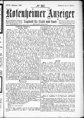 Rosenheimer Anzeiger Mittwoch 6. Oktober 1886