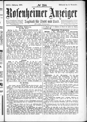 Rosenheimer Anzeiger Mittwoch 3. November 1886