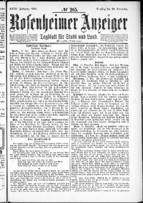 Rosenheimer Anzeiger Samstag 20. November 1886