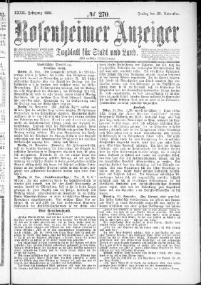 Rosenheimer Anzeiger Freitag 26. November 1886