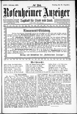 Rosenheimer Anzeiger Samstag 25. Dezember 1886