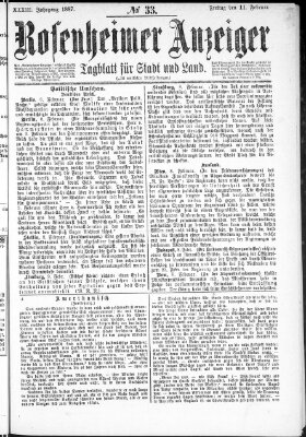 Rosenheimer Anzeiger Freitag 11. Februar 1887