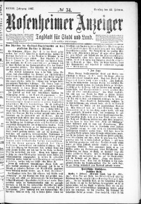 Rosenheimer Anzeiger Samstag 12. Februar 1887