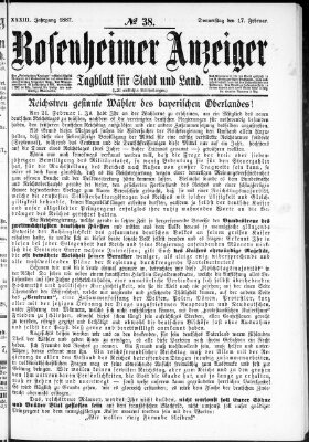 Rosenheimer Anzeiger Donnerstag 17. Februar 1887